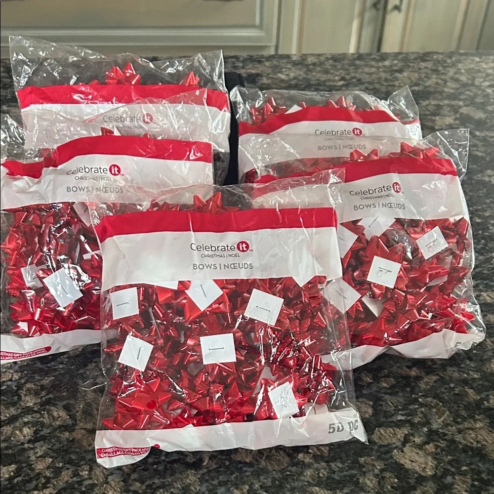 CELEBRATE IT SELF ADHESIVE MINI RED METALLIC BOWS 250 PC LOT OF 5 NWT